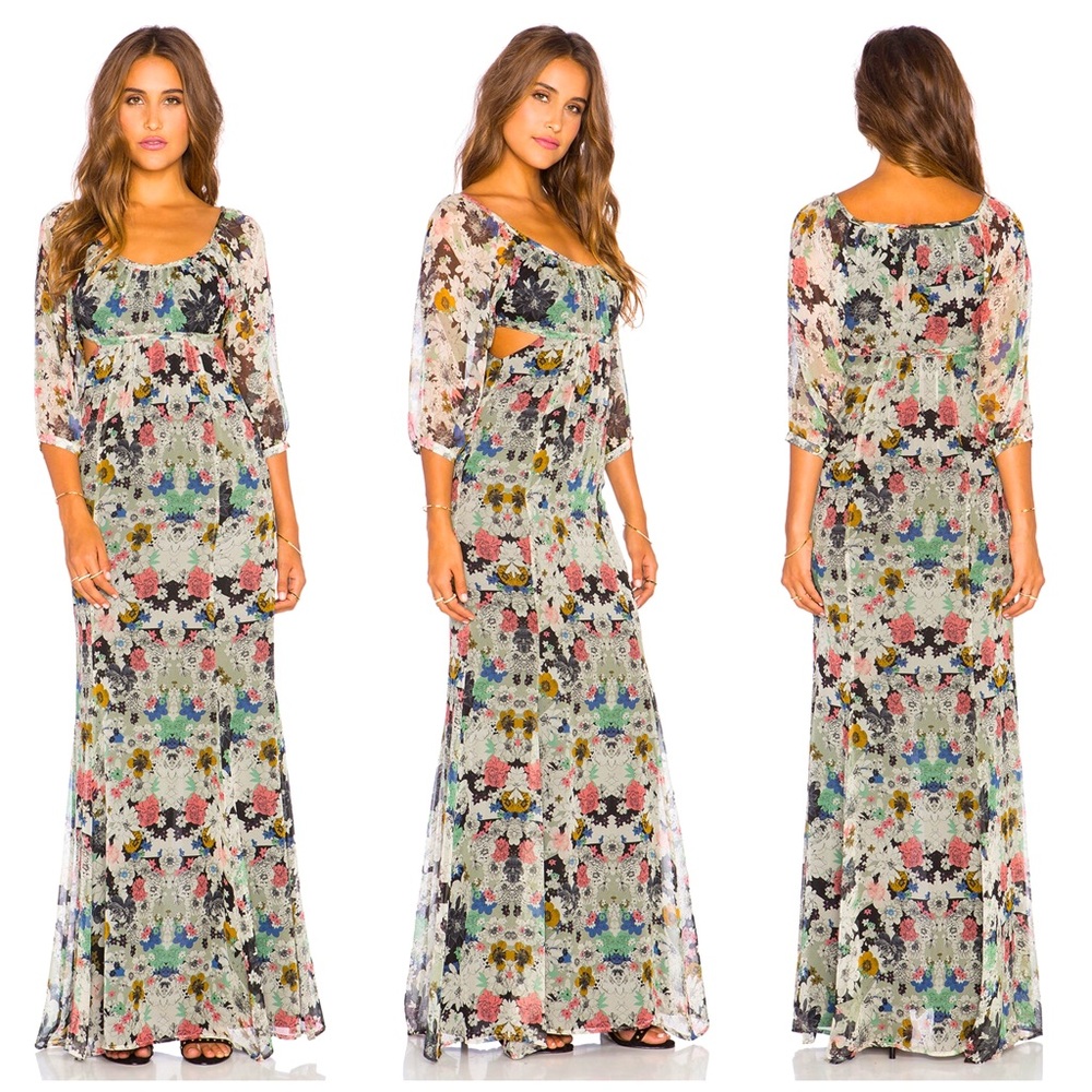 Anthro 12th St by Cynthia Vincent New Leaf Silk Maxi Cutout Dress 2 EUC